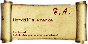 Hordós Aranka névjegykártya