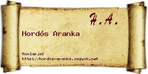 Hordós Aranka névjegykártya